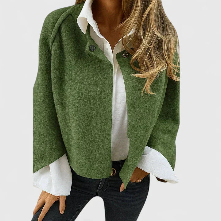 Women's Cropped Knit Jacket | Button Front with Wide Sleeves