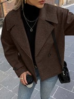Women's Wool Blend Jacket with Oversized Lapel Collar and Button Front