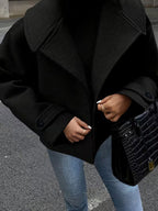 Women's Wool Blend Jacket with Oversized Lapel Collar and Button Front