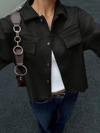 Women's Cropped Jacket with Chest Pockets and Button Front
