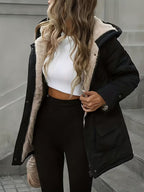 Women's Sherpa Lined Hooded Parka with Zip Front and Pockets