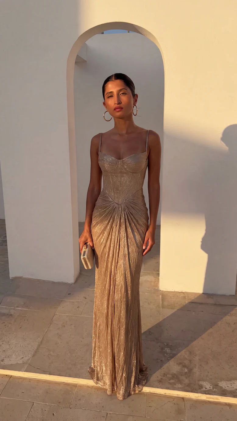 Women's Corset Sweetheart Open Back Split Maxi Dress
