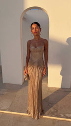 Women's Corset Sweetheart Open Back Split Maxi Dress