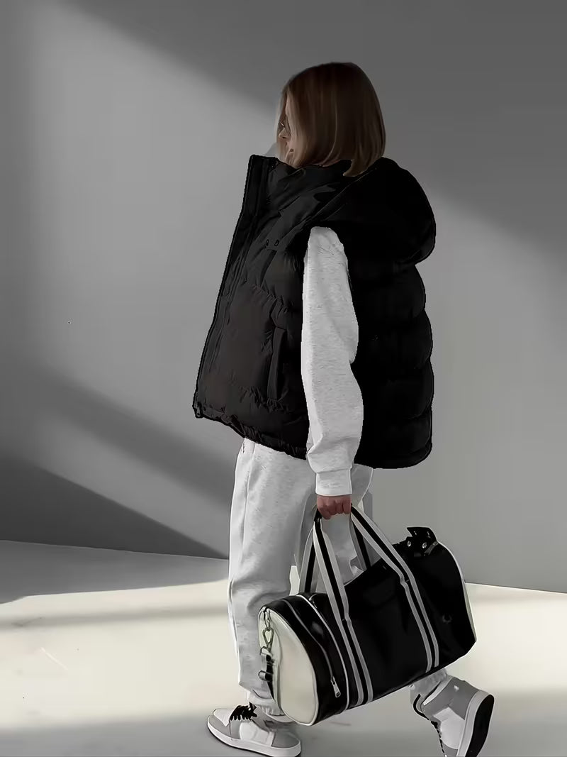 Women's Hooded Puffer Gilet with Zip Front and Pockets