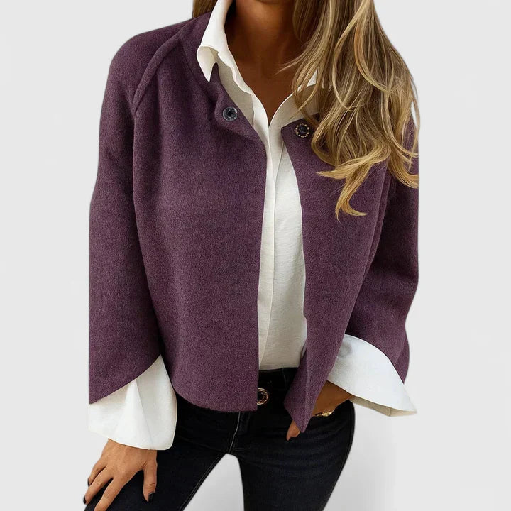 Women's Cropped Knit Jacket | Button Front with Wide Sleeves