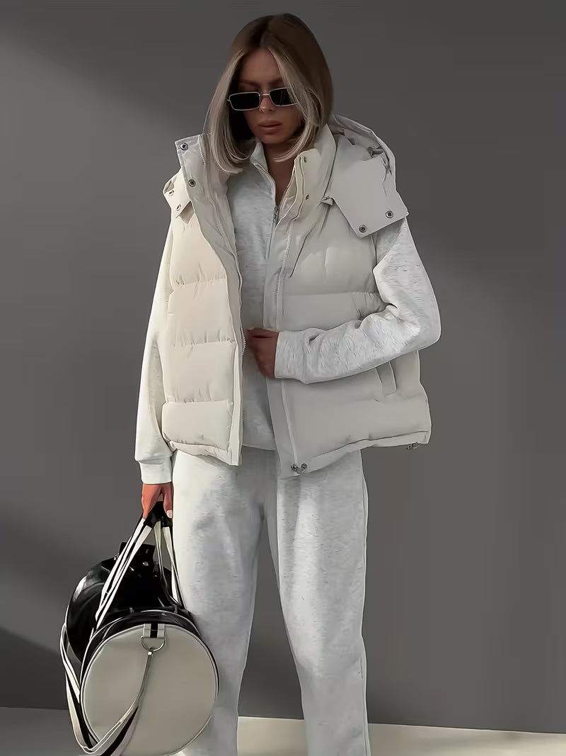 Women's Hooded Puffer Gilet with Zip Front and Pockets