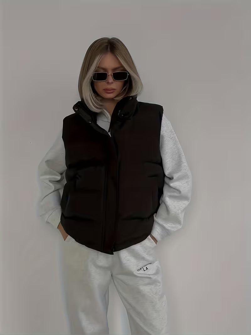 Women's Hooded Puffer Gilet with Zip Front and Pockets