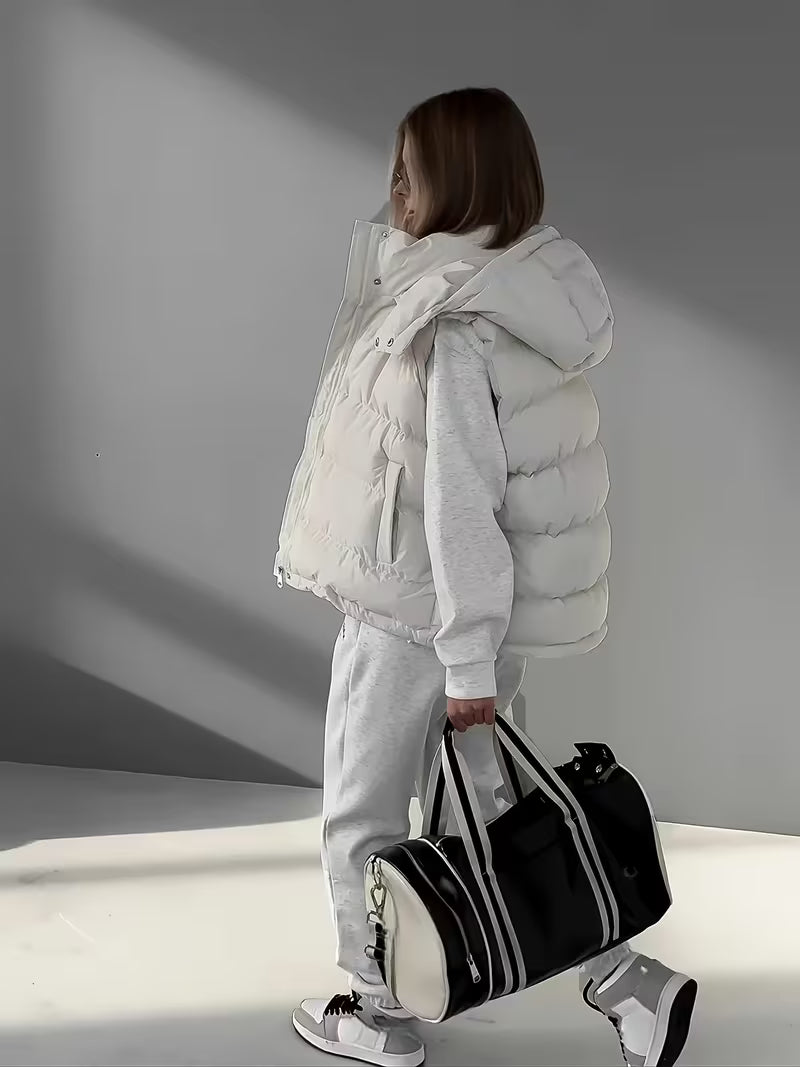 Women's Hooded Puffer Gilet with Zip Front and Pockets