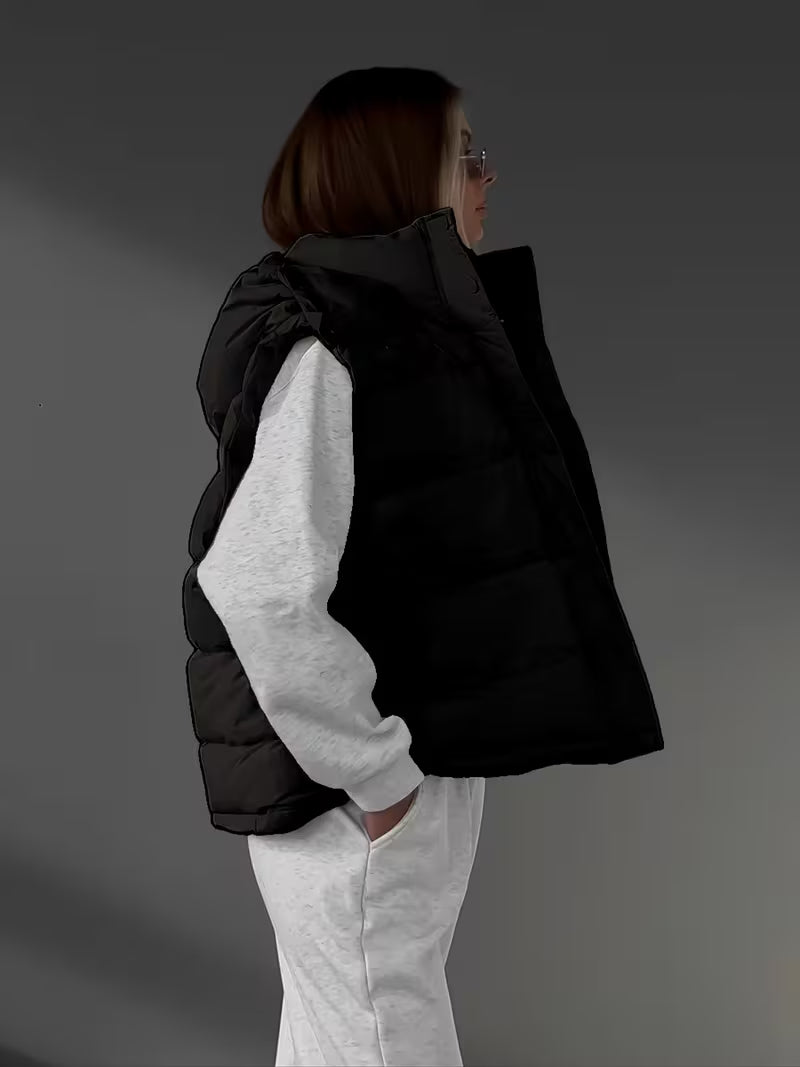 Women's Hooded Puffer Gilet with Zip Front and Pockets