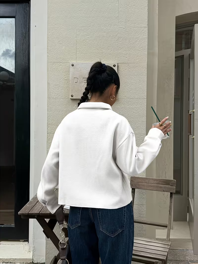 Women's Cropped Jacket with Chest Pockets and Button Front