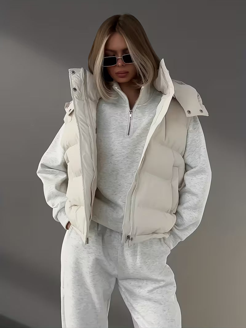 Women's Hooded Puffer Gilet with Zip Front and Pockets
