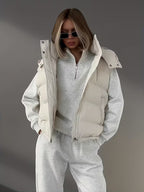 Women's Hooded Puffer Gilet with Zip Front and Pockets