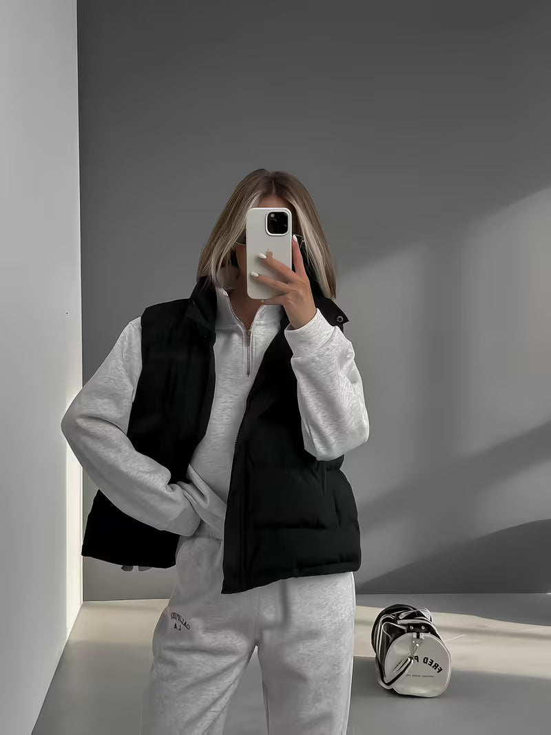 Women's Hooded Puffer Gilet with Zip Front and Pockets