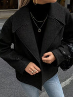 Women's Wool Blend Jacket with Oversized Lapel Collar and Button Front