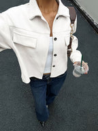 Women's Cropped Jacket with Chest Pockets and Button Front
