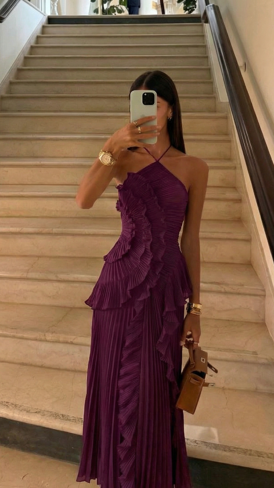 Women's Ruffle Maxi Dress | Halter Pleated Wedding Guest Dress