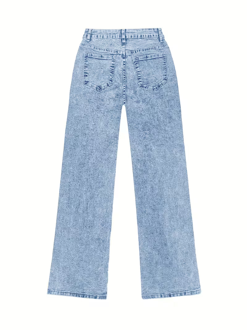 Women's High-Waisted Wide Leg Jeans with Light Wash