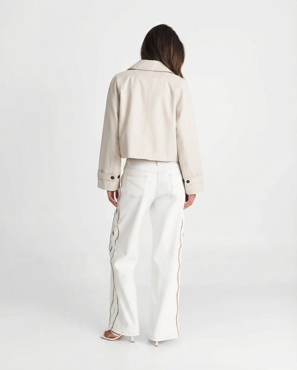 Women's Cropped Collared Jacket with Button Front and Pockets