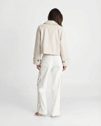 Women's Cropped Collared Jacket with Button Front and Pockets