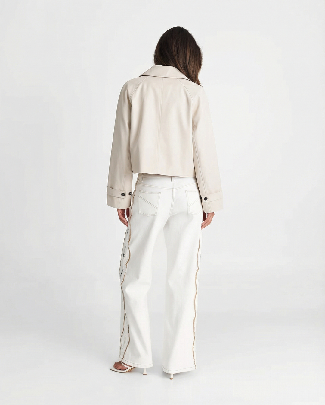 Women's Cropped Collared Jacket with Button Front and Pockets