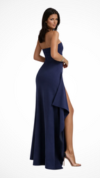 Women's Strapless Maxi Dress | Ruffle Side Slit Wedding Guest Dress