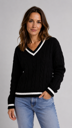 Women's Cable Knit Jumper with V Neck