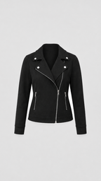 Women’s Cropped Zip Front Suede Look Biker Jacket