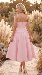 Women's Pink Corset Midi Dress | A Line Wedding Guest Dress