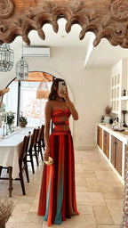 Women's Strapless Twist Front Mesh Cut Out Maxi Dress