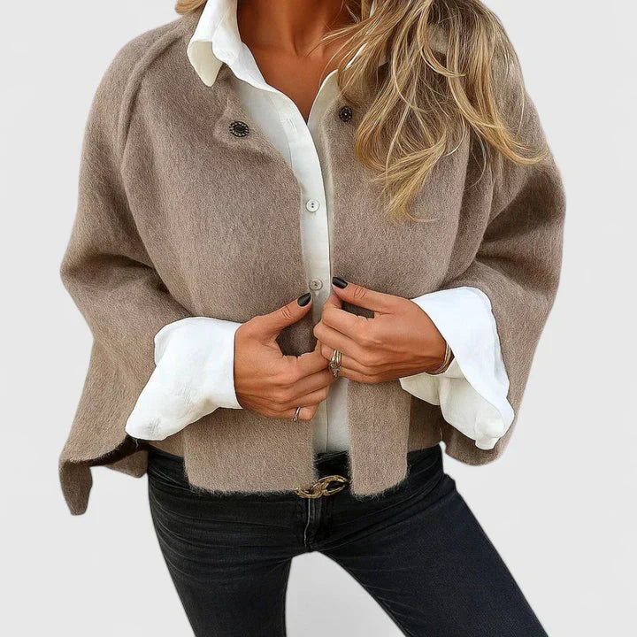 Women's Cropped Knit Jacket | Button Front with Wide Sleeves