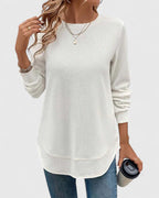Women's Ribbed Knit Long Sleeve Top with Round Neck