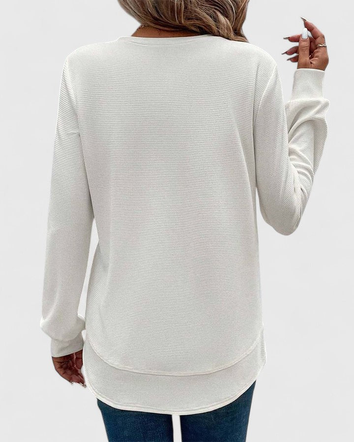 Women's Ribbed Knit Long Sleeve Top with Round Neck