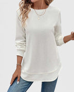 Women's Ribbed Knit Long Sleeve Top with Round Neck