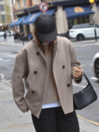 Women's Oversized Double Breasted Short Coat with Stand Collar