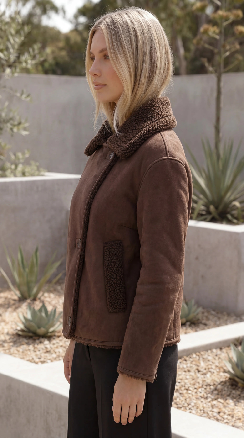 Women's Sherpa Lined Asymmetric Button-Up Jacket With Pockets