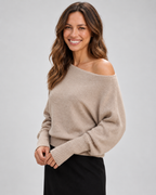 Women's Off-Shoulder Knit Jumper with Asymmetric Hem