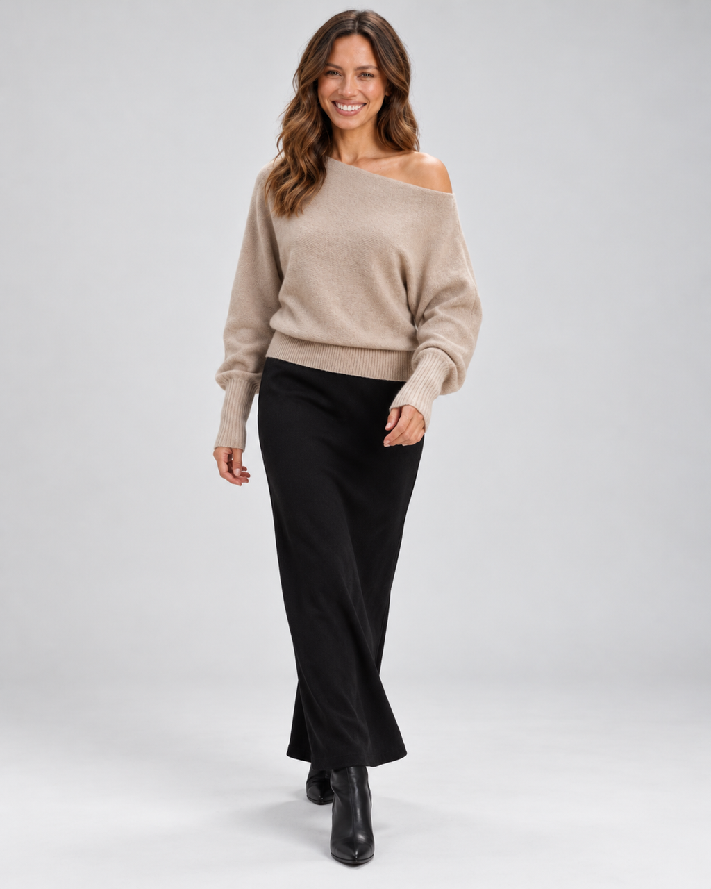 Women's Off-Shoulder Knit Jumper with Asymmetric Hem