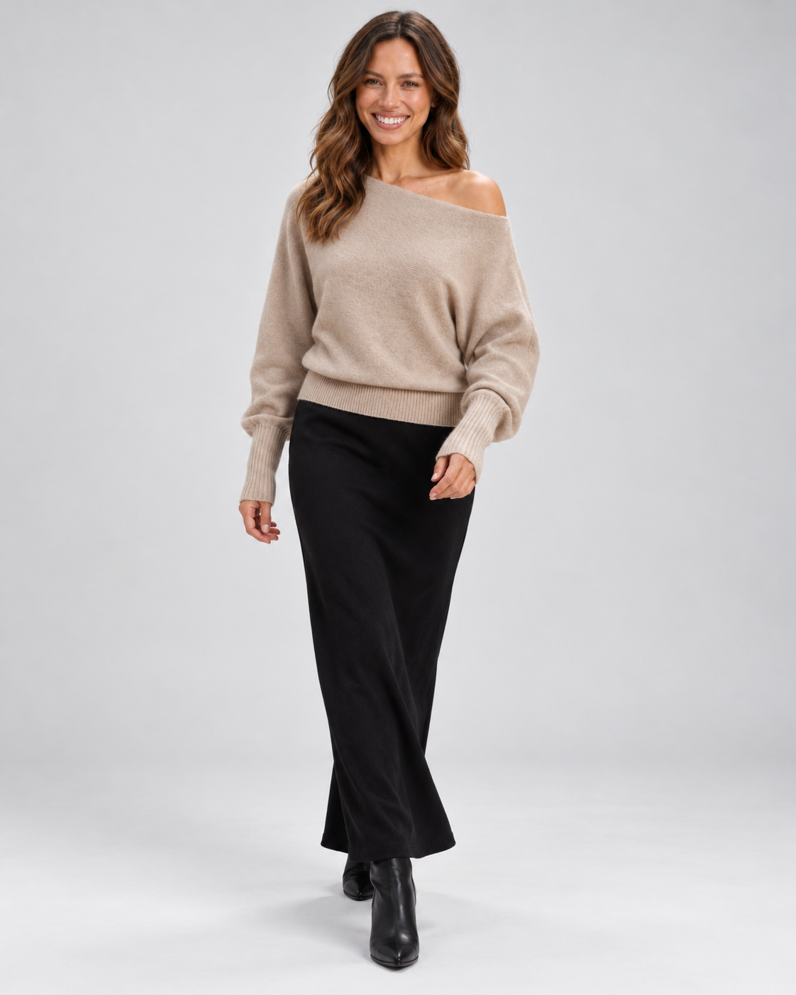 Women's Off-Shoulder Knit Jumper with Asymmetric Hem
