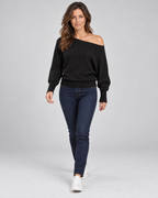 Women's Off-Shoulder Knit Jumper with Asymmetric Hem