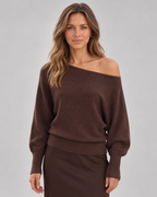 Women's Off-Shoulder Knit Jumper with Asymmetric Hem