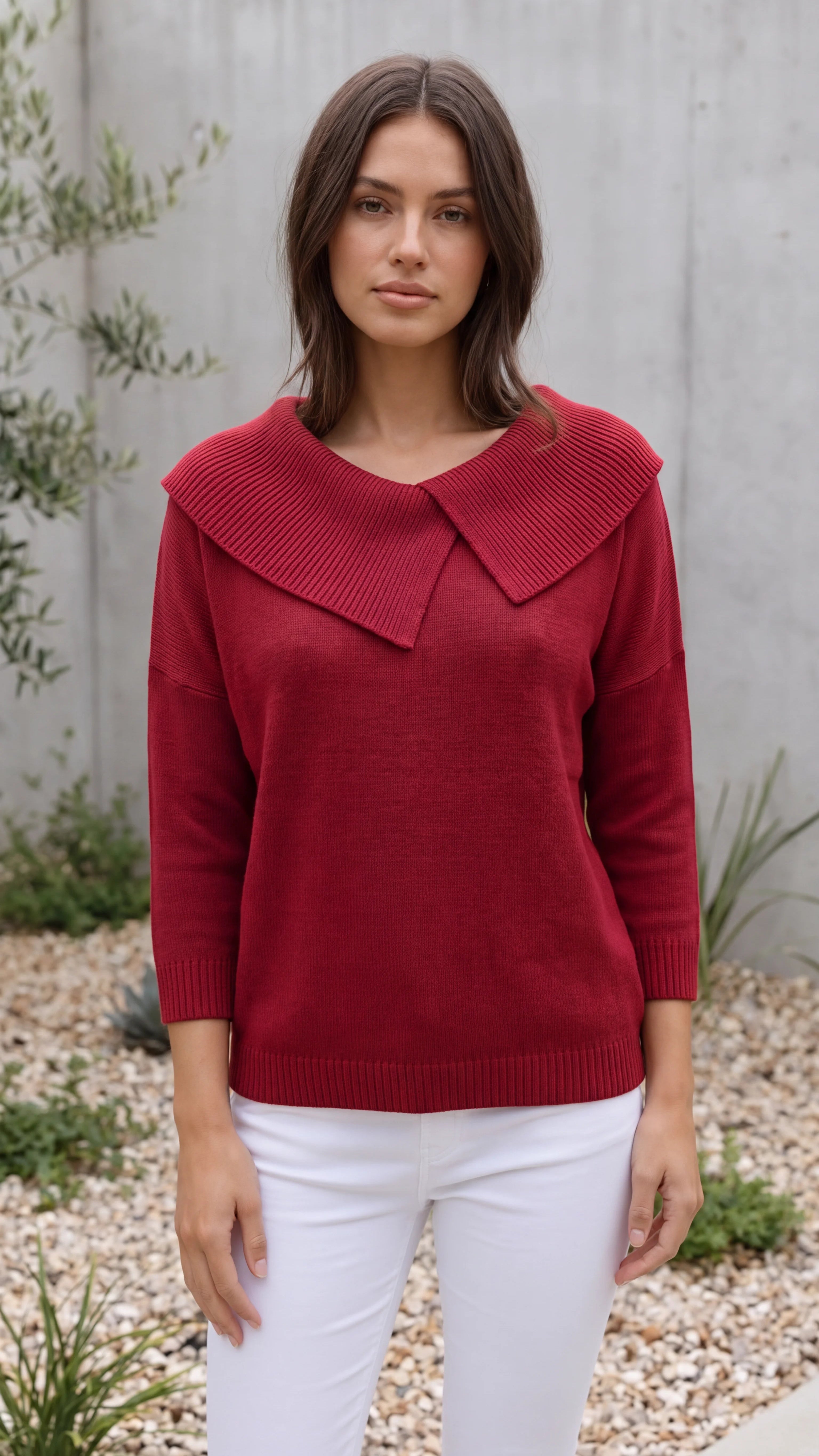 Women's Statement Collar Long Sleeve Knit Jumper