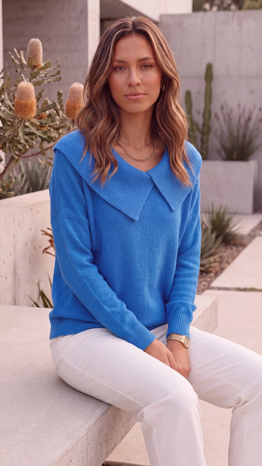 Women's Statement Collar Long Sleeve Knit Jumper