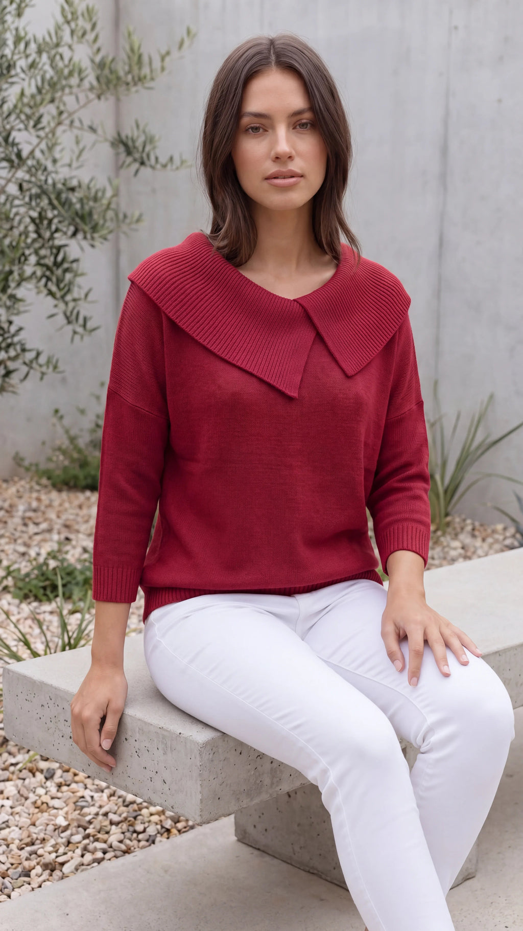 Women's Statement Collar Long Sleeve Knit Jumper