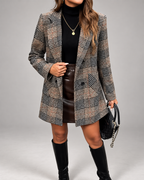 Women's Checked Blazer Jacket with Notch Lapel and Double Breasted Front