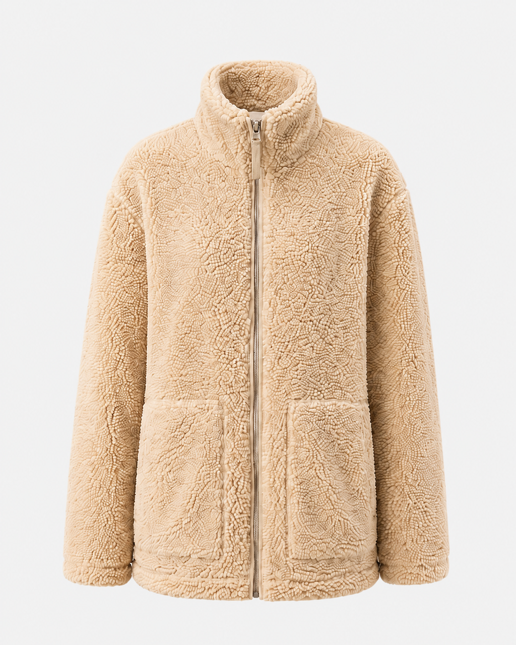 Women's Oversized Teddy Fleece Jacket with Zip Front and Pockets