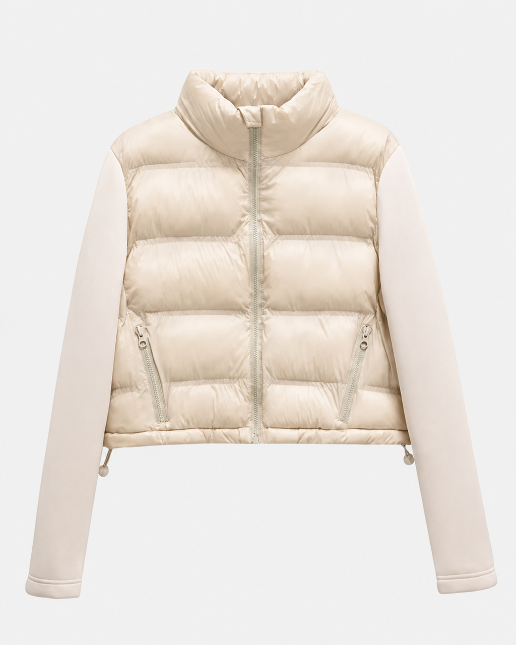 Women's Cropped Quilted Puffer Jacket with Stand Collar and Zip Front