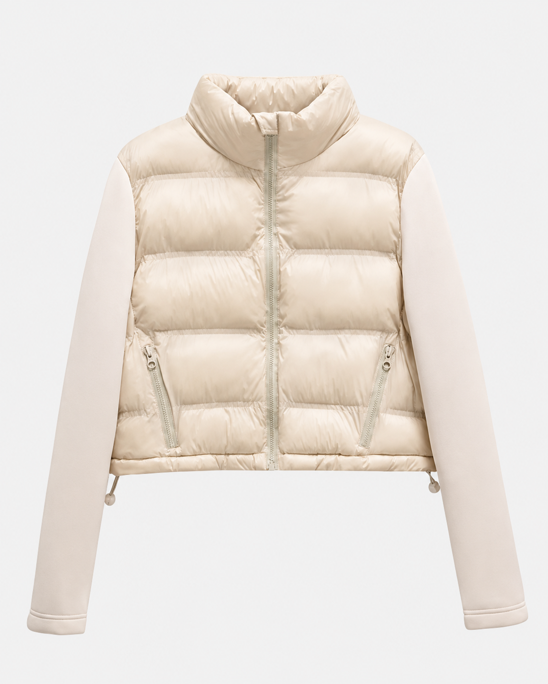 Women's Cropped Quilted Puffer Jacket with Stand Collar and Zip Front
