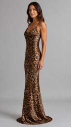 Women's Leopard Print Slip Satin Maxi Dress