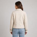 Women's Cropped Collared Jacket with Button Front and Sleeve Tabs