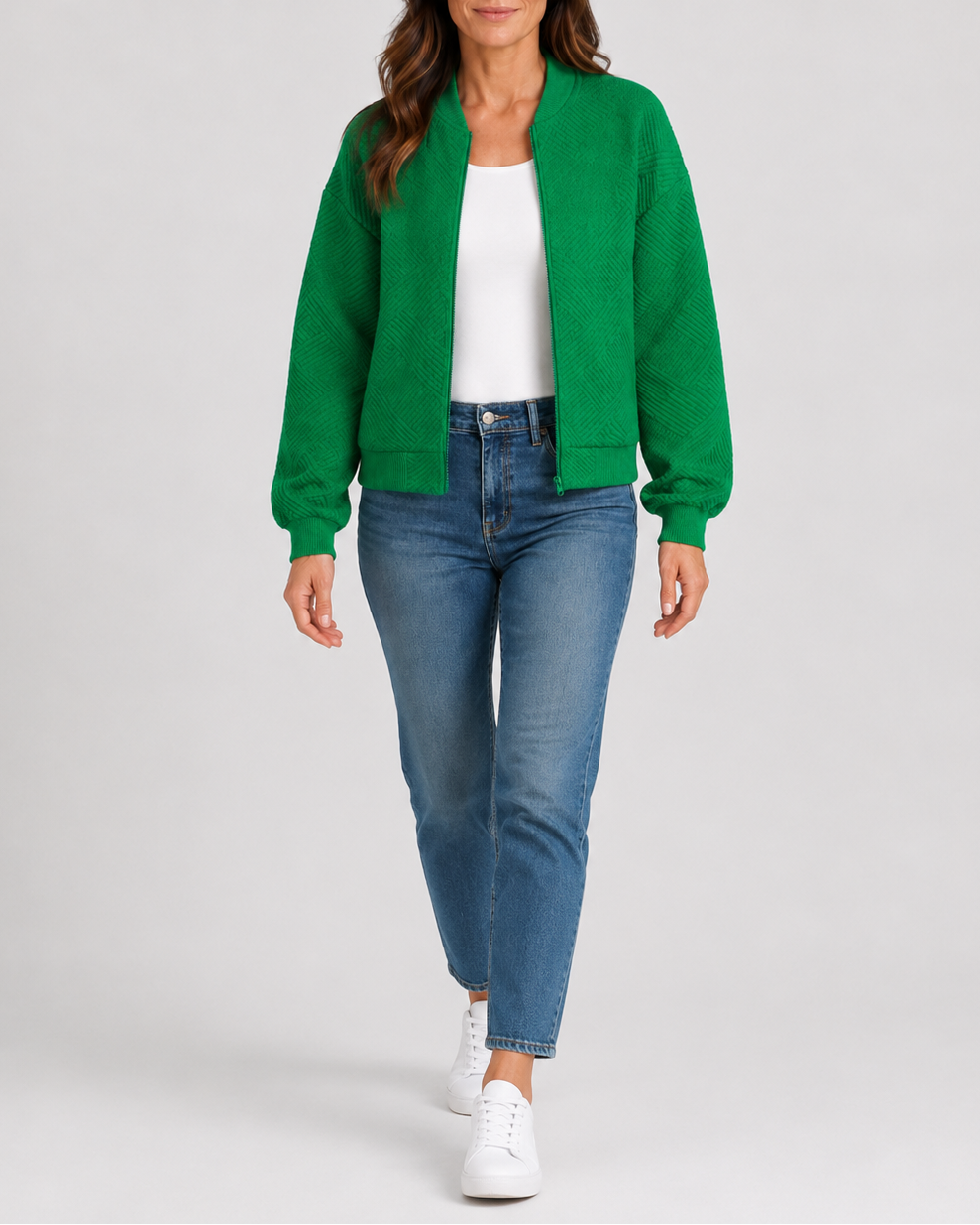 Women's Textured Geometric Zip Up Bomber Jacket